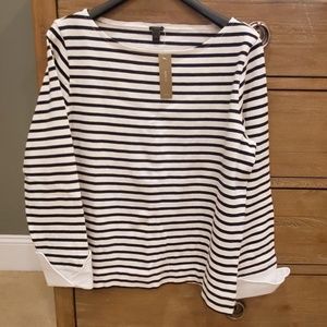 J Crew Black/white stripe shirt with sleeve detail